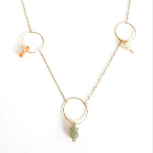 Anthropologie Jade - Coral & Pearl Necklace 18" Gold Filled Chain